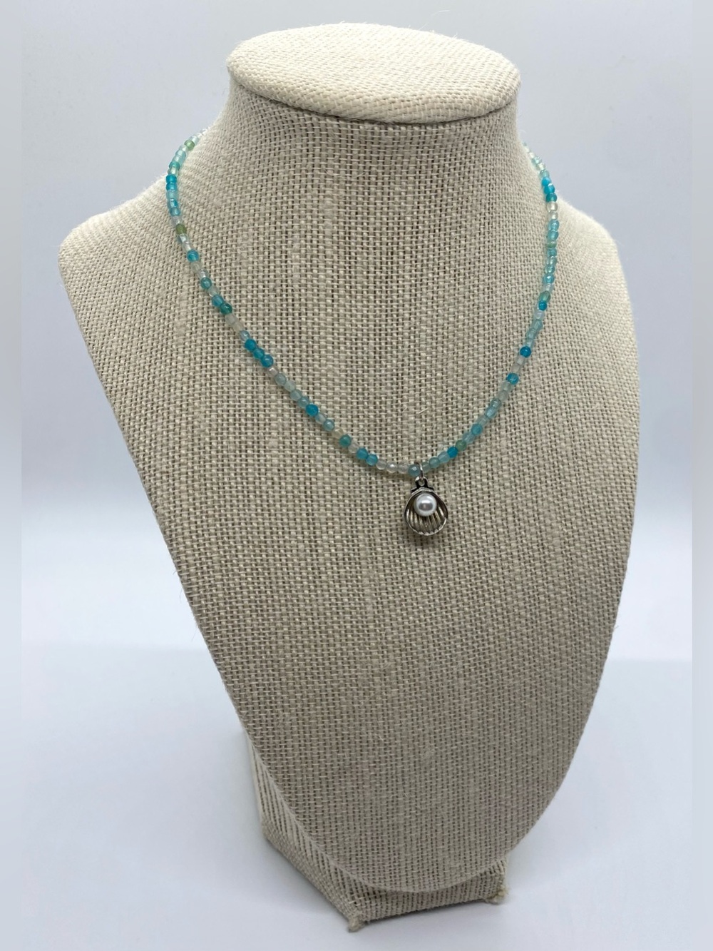 Blue Beaded Necklace Silver Pearl Charm Boho Y2K Fairy Festival Coastal Beach - Picture 10 of 12